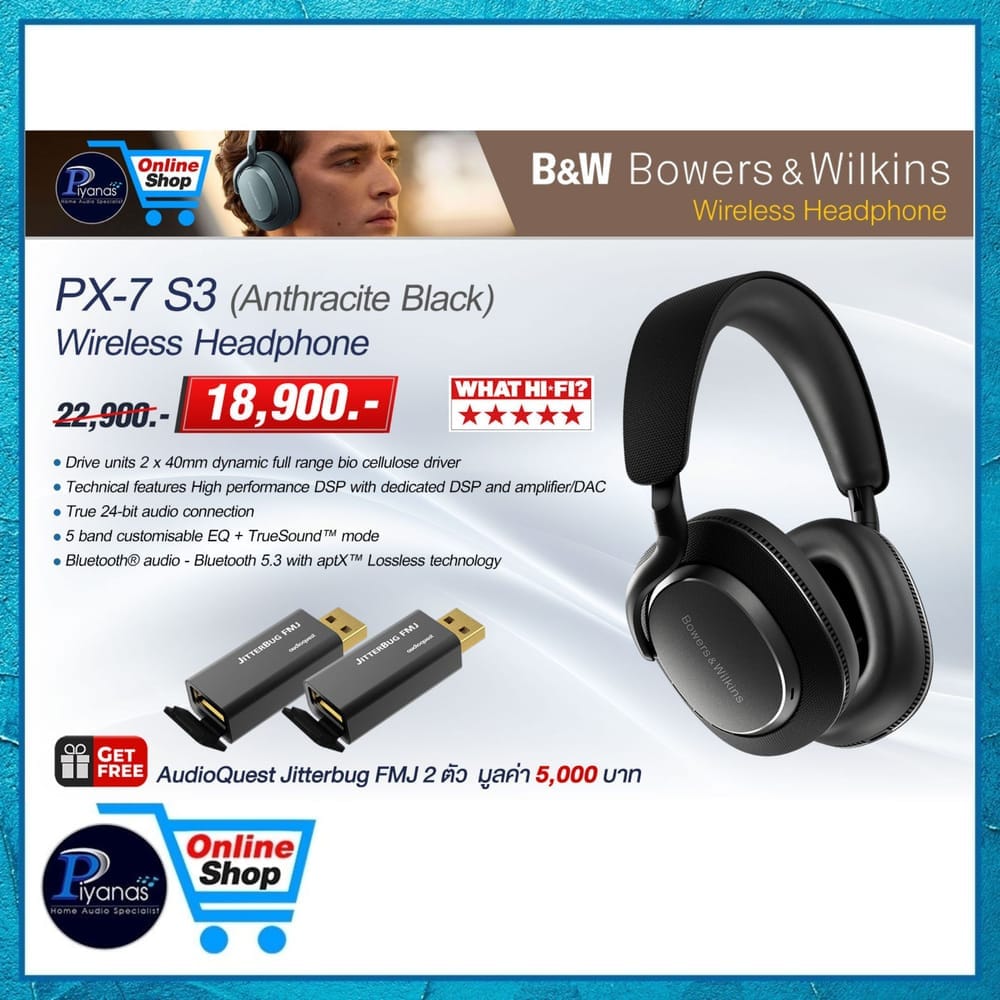 หูฟังไร้สาย BOWERS&WILKINS : PX-7 S3 WIRELESS HEADPHONE (ANTHRACITE BLACK)